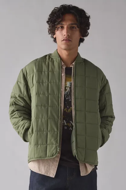 BDG Quilted Bomber Jacket - Green