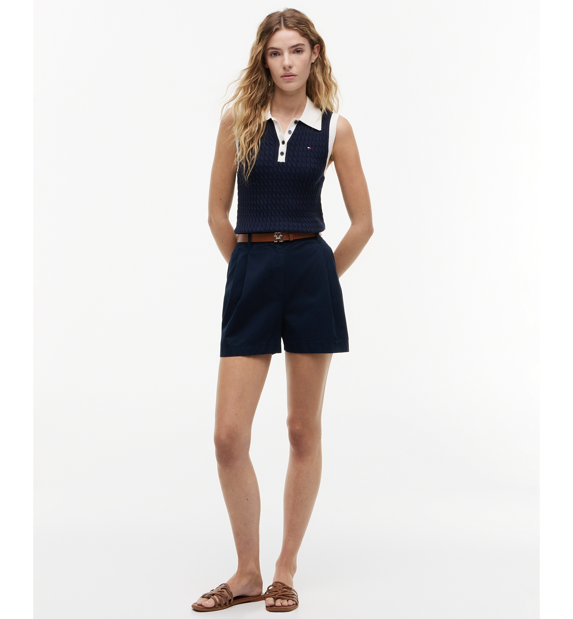 Tommy Hilfiger Women's Cable Knit Collared Polo Sweater - Dark Night