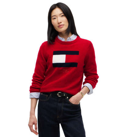 Tommy Hilfiger Women's Graphic Crewneck Sweater - Medium Grey Heather Flag