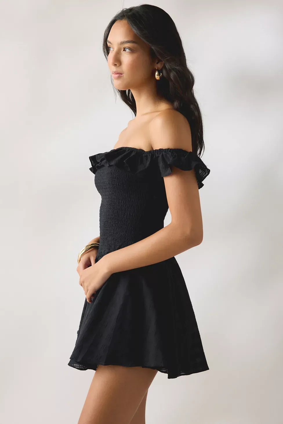 Kimchi Blue Clementine Smocked Ruffle Romper - Black
