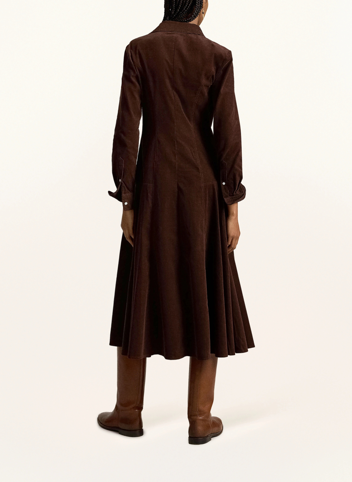 POLO RALPH LAUREN Hemdblusenkleid aus Cord – DUNKELBRAUN