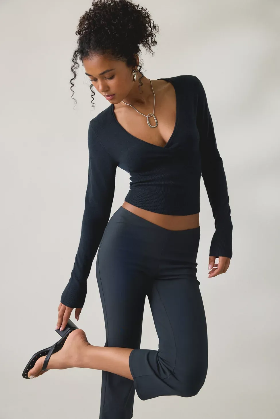 BDG Pretty Sweet Surplice V-Neck Sweater - Black