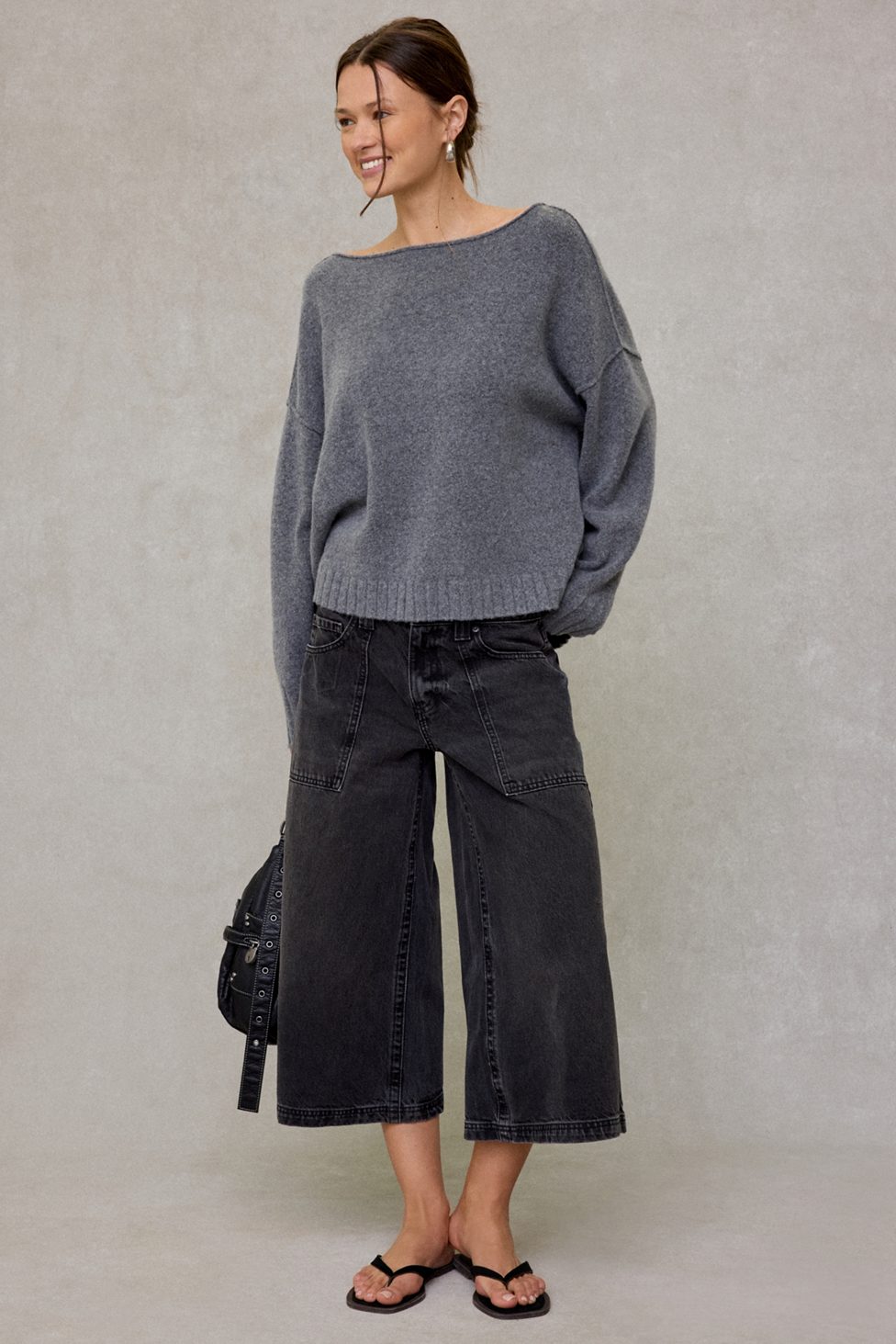 Out From Under So Soft Oversized Off-The-Shoulder Sweater - Dark Grey