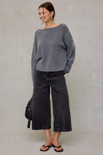 Out From Under So Soft Oversized Off-The-Shoulder Sweater - Dark Grey