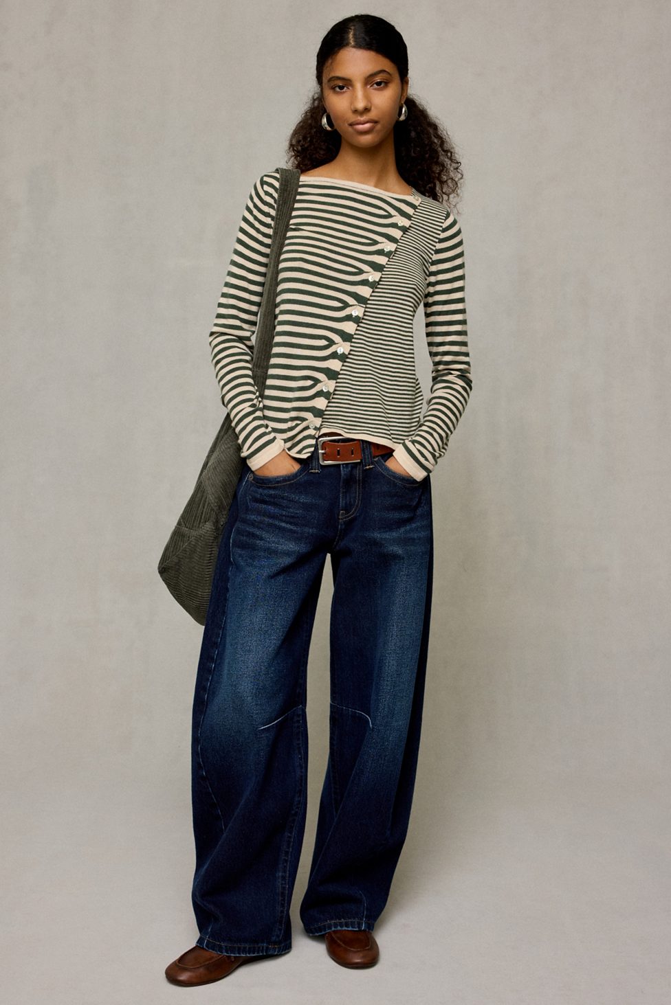 BDG Sutton Slanted Asymmetric Button Cardigan - Neutral Multi