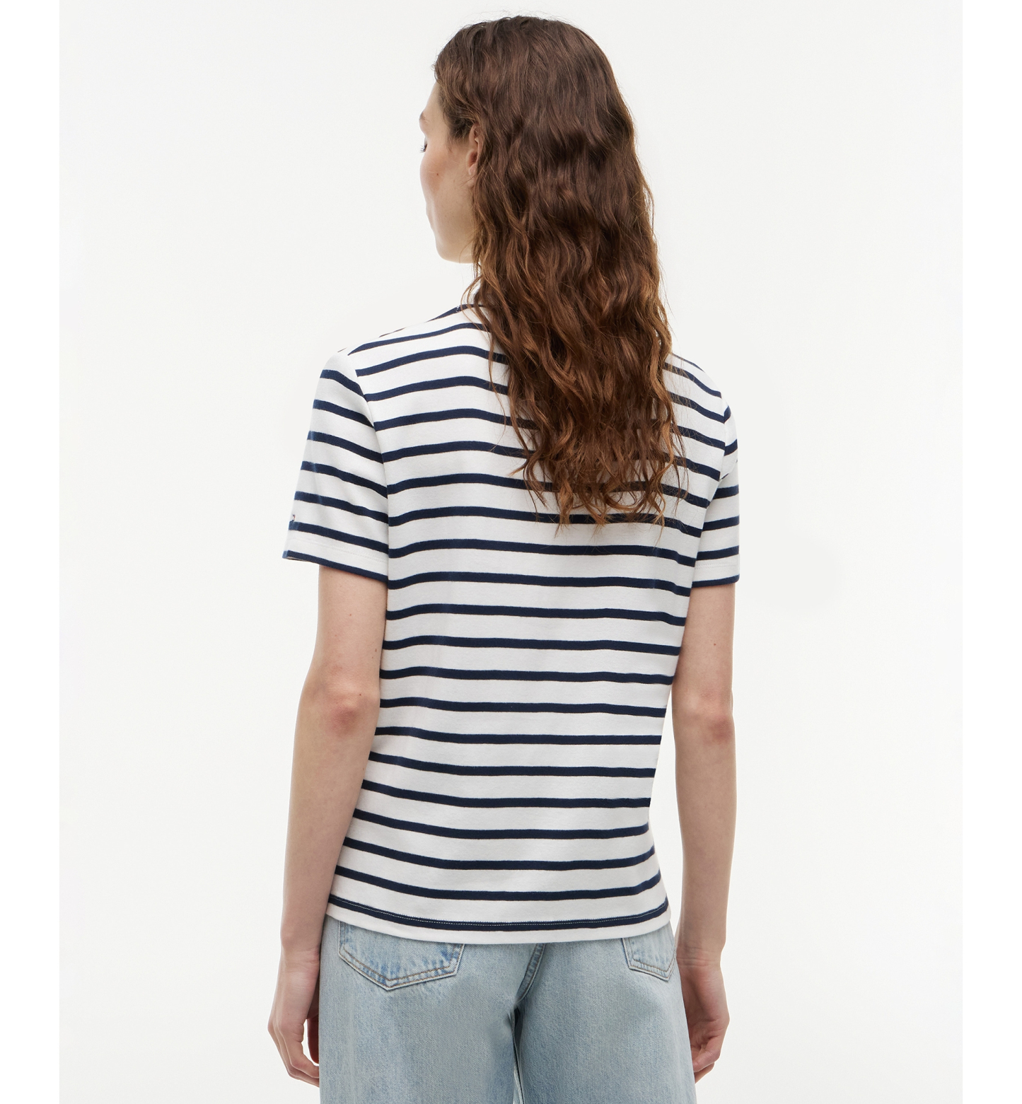 Tommy Hilfiger Women's Ribbed Crewneck T-Shirt - Breton Stripe Ecru/Dark Night Navy