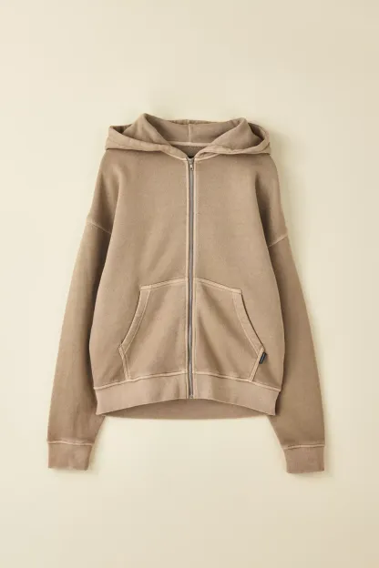 Standard Cloth Pregame Zip-Up Hoodie Sweatshirt - Light Taupe Wash