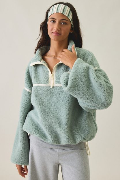 Out From Under Pretty Plush Fleece Quarter Zip Pullover - Green