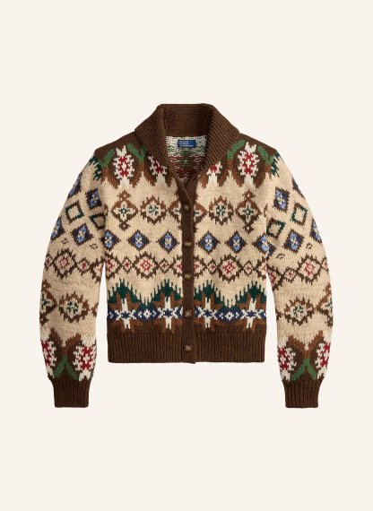 POLO RALPH LAUREN Strickjacke – DUNKELBRAUN / BEIGE / DUNKELROT