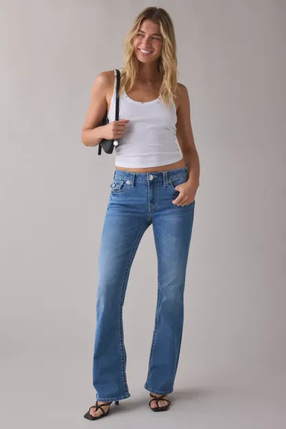 True Religion Becca Tattoo Big T Flap Mid-Rise Bootcut Jeans - Tinted Denim