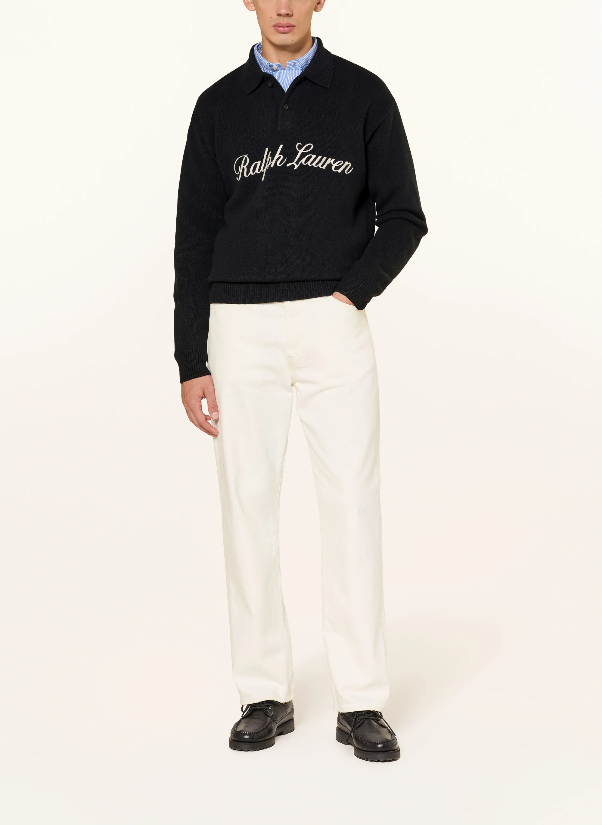 POLO RALPH LAUREN Strick-Poloshirt Relaxed Fit – SCHWARZ / ECRU