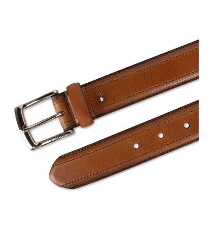 35MM Tommy Hilfiger Men’s Stitched Classic Dress Leather Belt - Cognac
