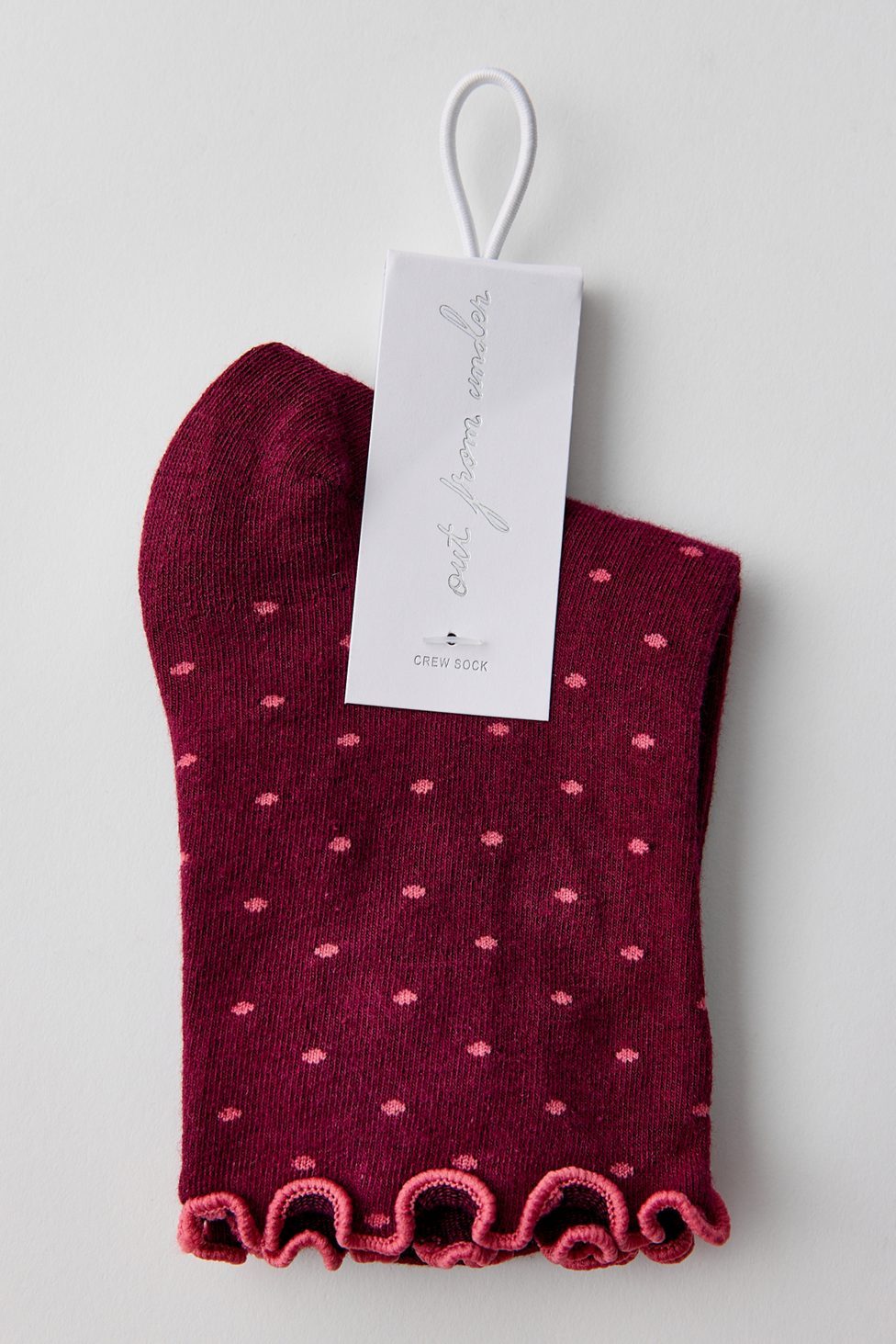 Out From Under Lettuce-Edge Polka Dot Socks - Wine + Pink Polka Dot