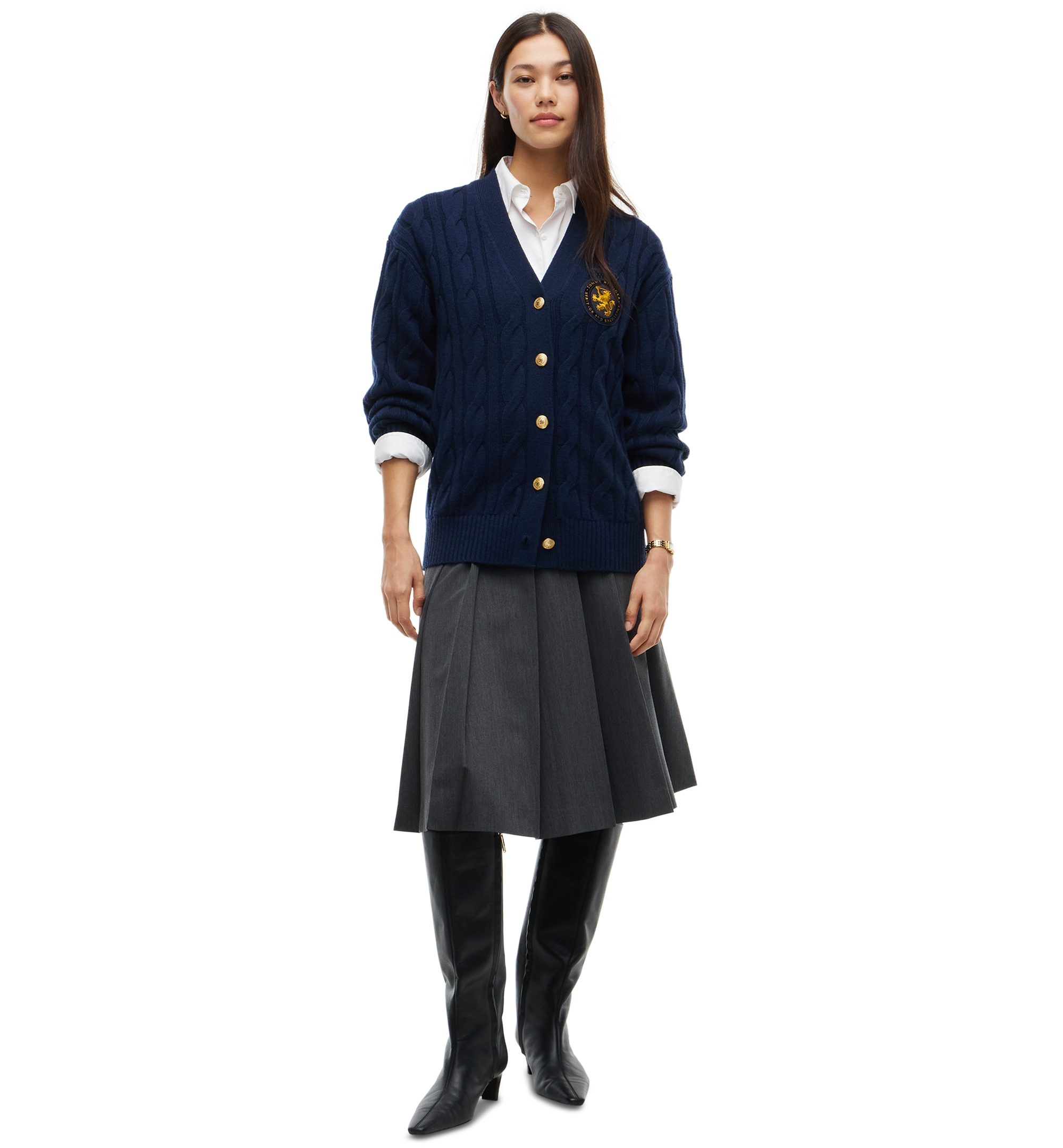 Tommy Hilfiger Women's American Icons Cable-Knit V-Neck Cardigan, Macy's Exclusive - Dark Blue