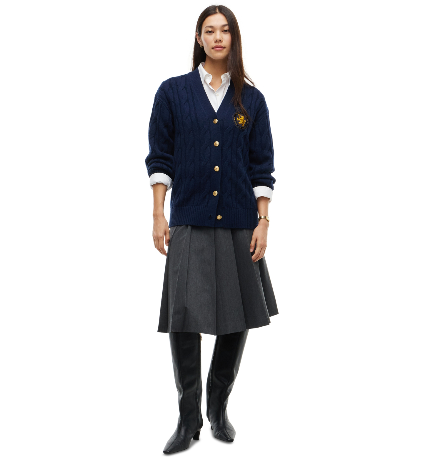 Tommy Hilfiger Women's American Icons Cable-Knit V-Neck Cardigan, Macy's Exclusive - Dark Blue