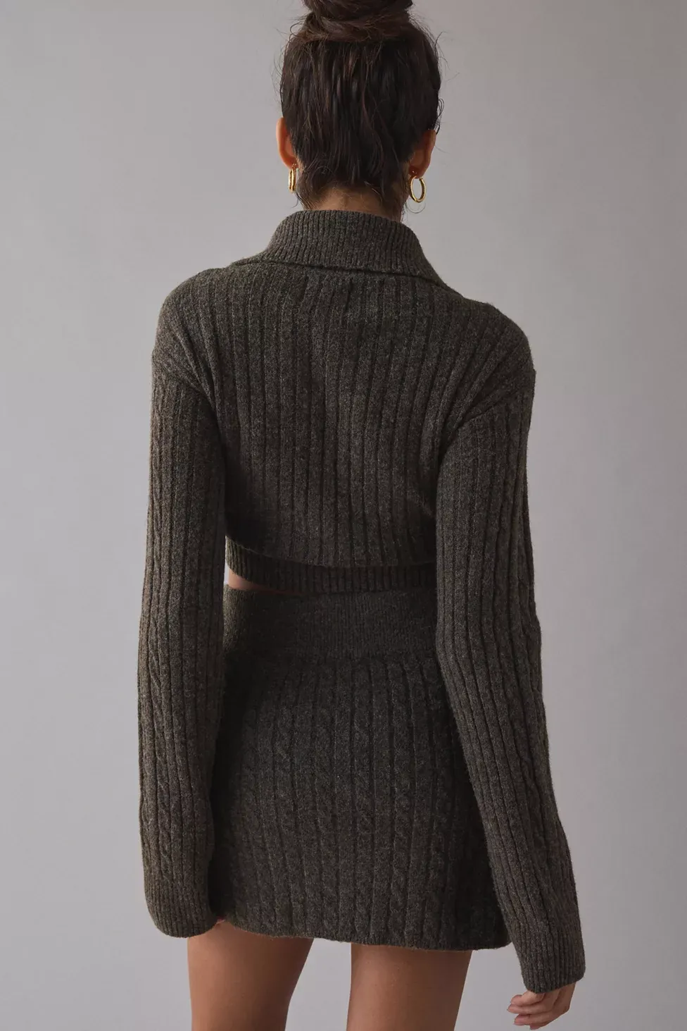 BDG Avery Cable Knit Sweater Skirt 2-Piece Set - Brown