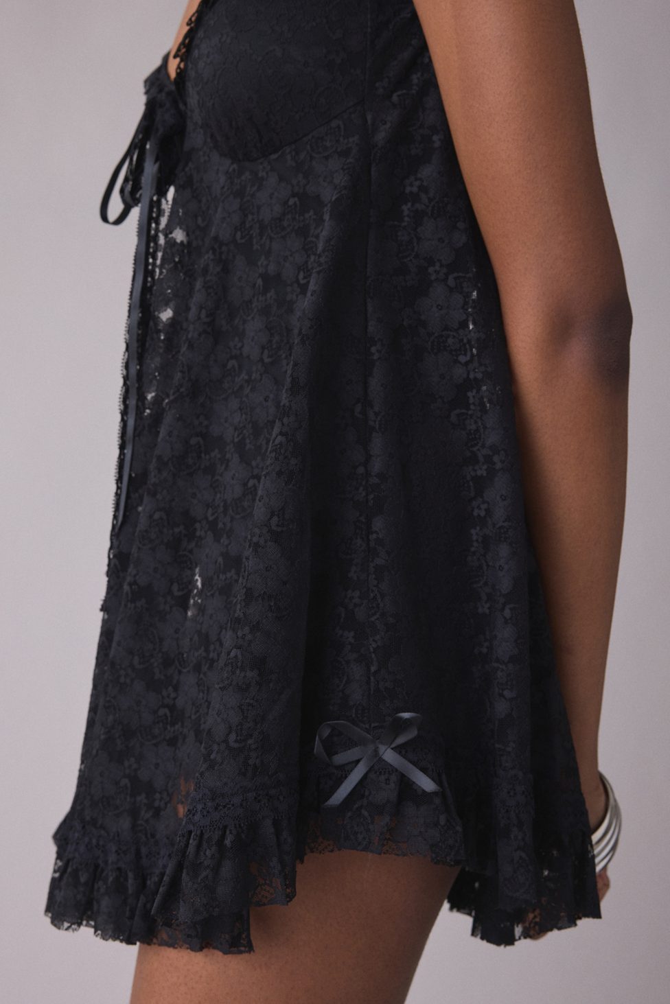 UO Primrose Lace Babydoll Romper - Black