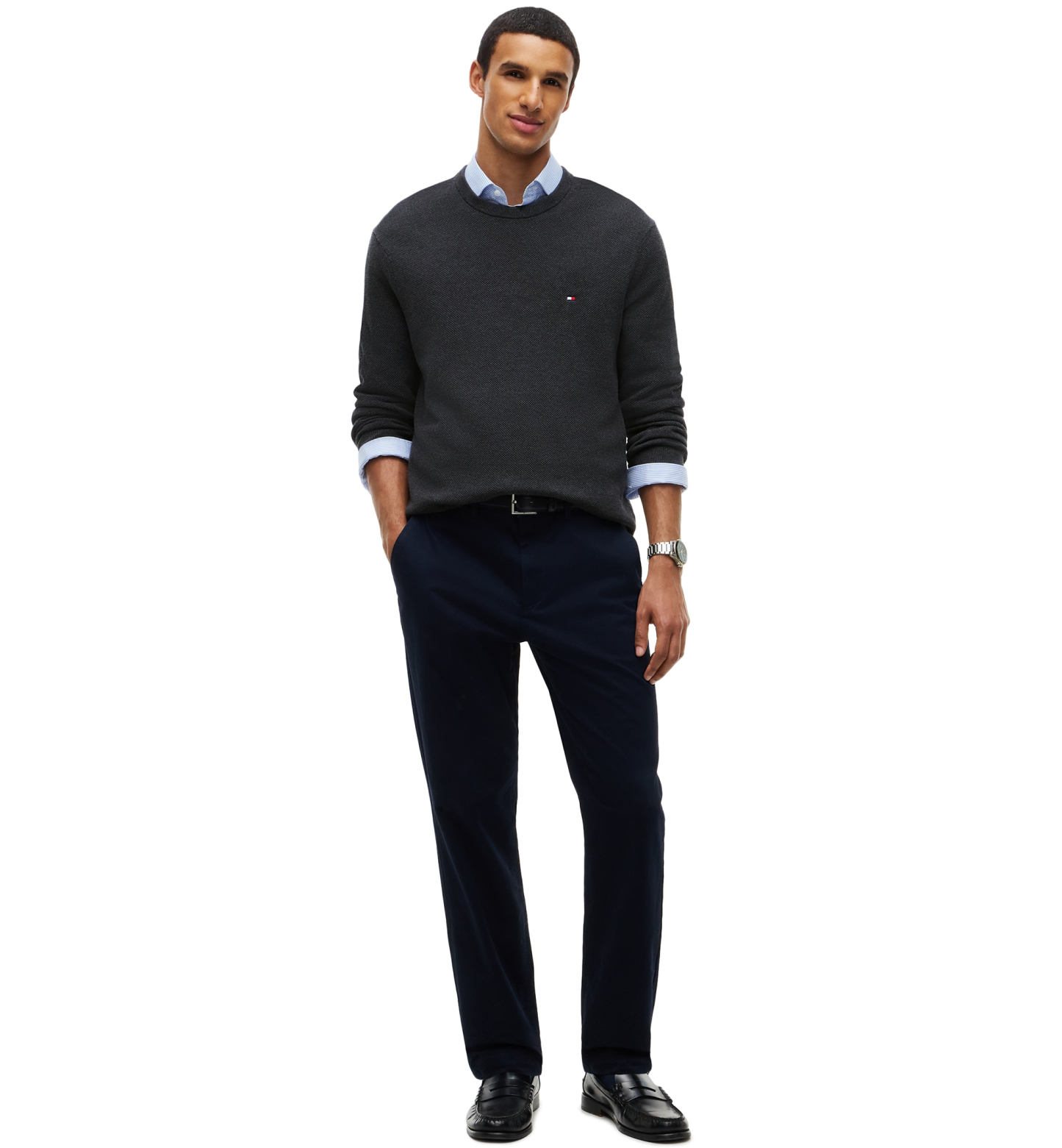 Tommy Hilfiger Men's Essential Texture Cotton Crewneck Sweater - Dark Gray Heather