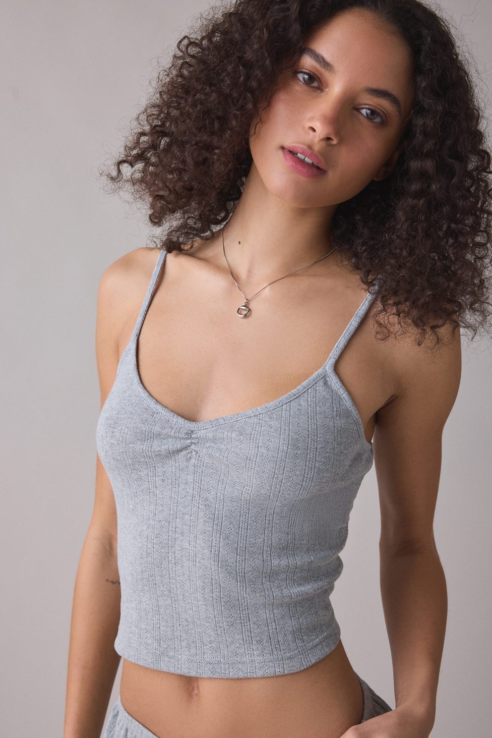 Out From Under Iris Pointelle Knit Cami + Shortie 2-Piece PJ Set - Grey