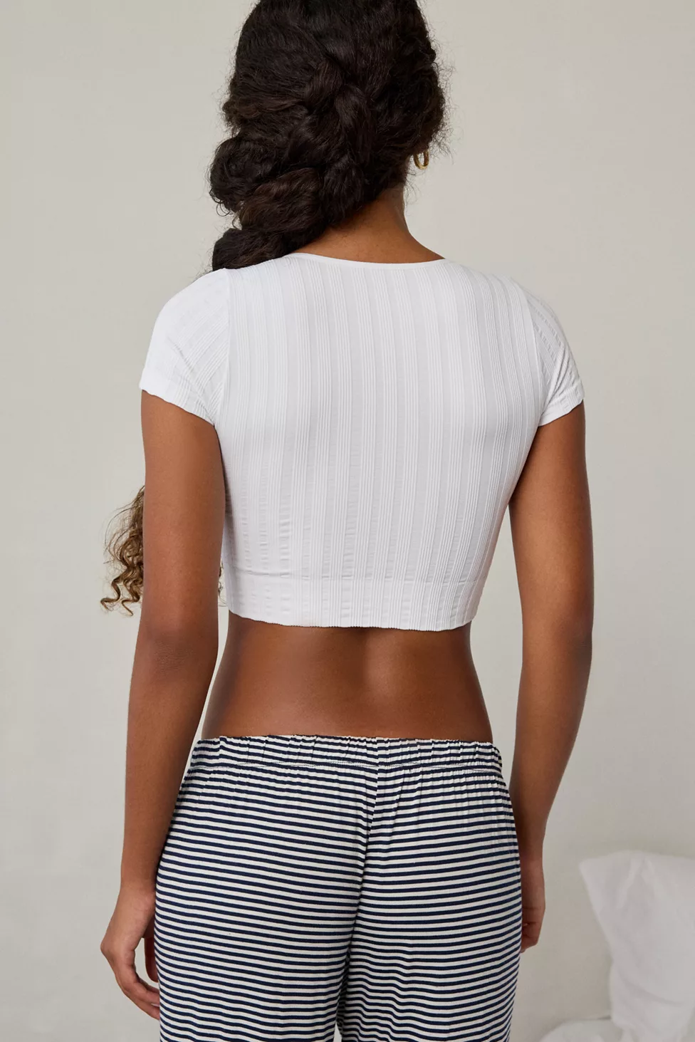 Out From Under Thalia Seamless Knit Lace Trim Crop Tee - White