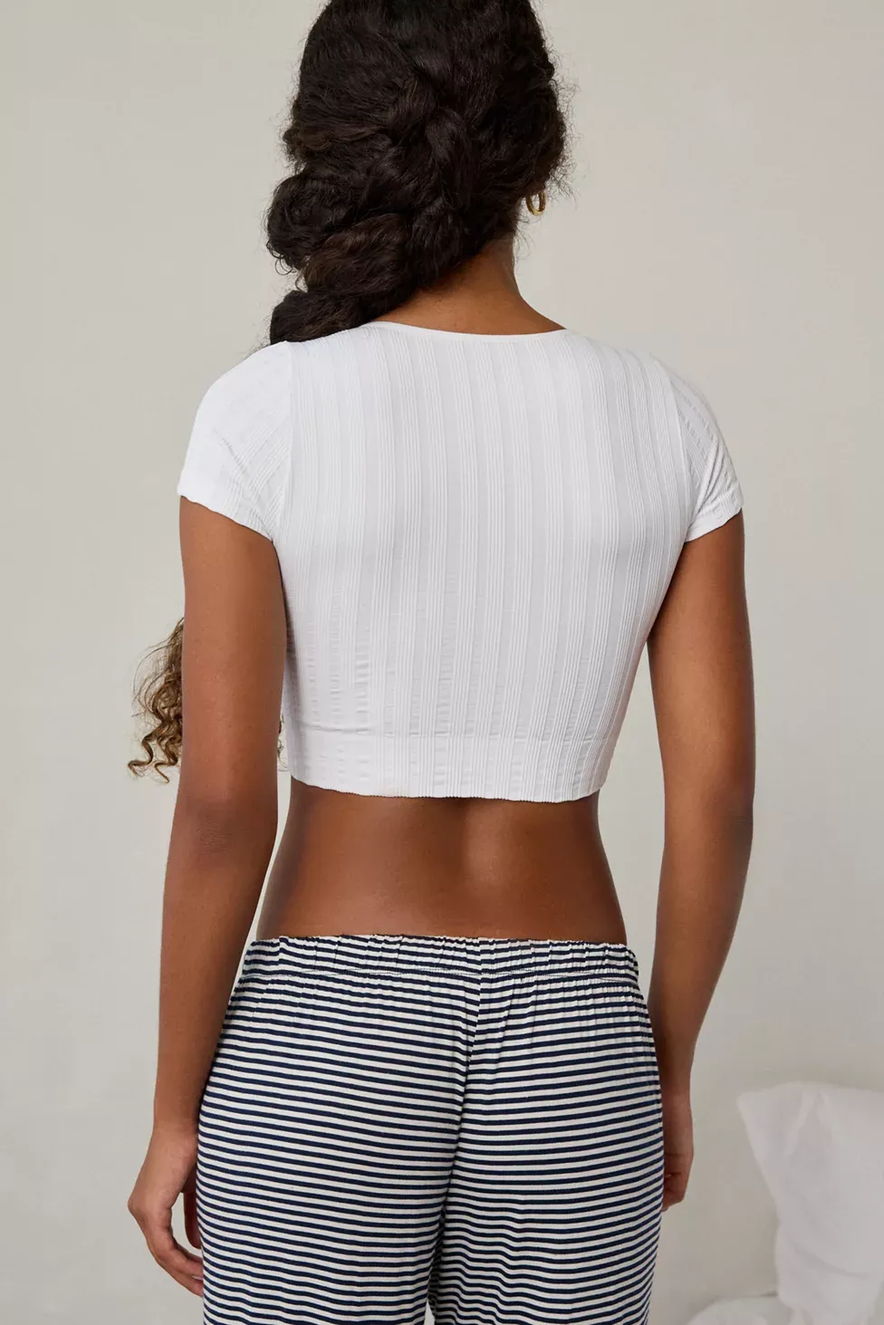 Out From Under Thalia Seamless Knit Lace Trim Crop Tee - White