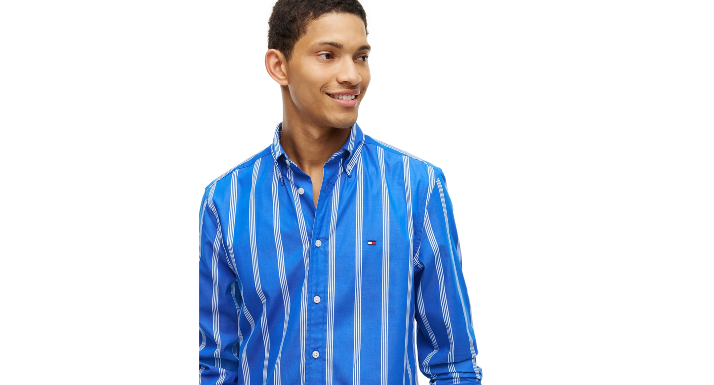 Tommy Hilfiger Men's Poplin Ground Stripe Relaxed-Fit Shirt - Regal Blue/Multistripe