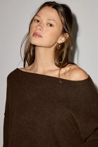 Out From Under So Soft Oversized Off-The-Shoulder Sweater - Chocolate