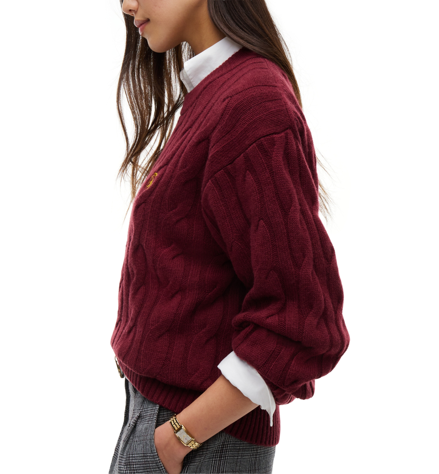 Tommy Hilfiger Women's American Icons 100% Wool Cable-Knit Crewneck Sweater, Macy's Exclusive - Burgundy