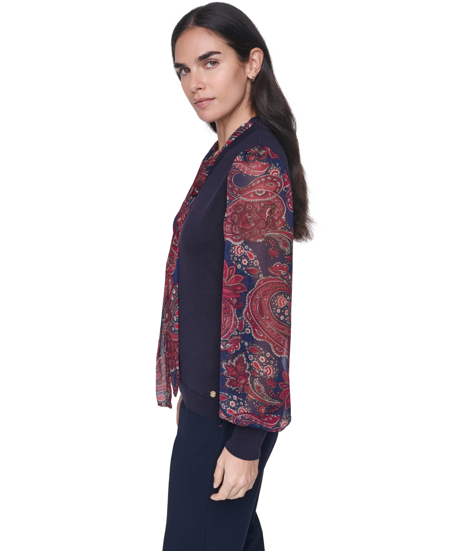 Tommy Hilfiger Women's Paisley V-Neck Sweater - Midnight