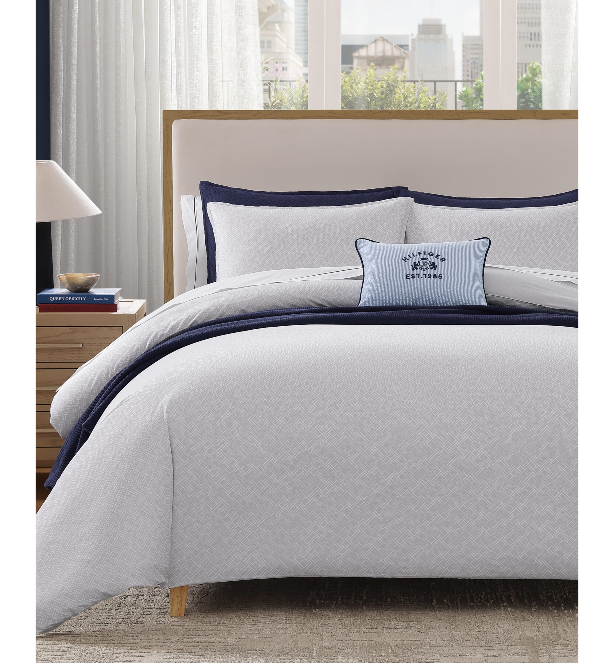 Tommy Hilfiger Crest Breakfast Seersucker Decorative Pillow, 12" x 16" - Blue, White
