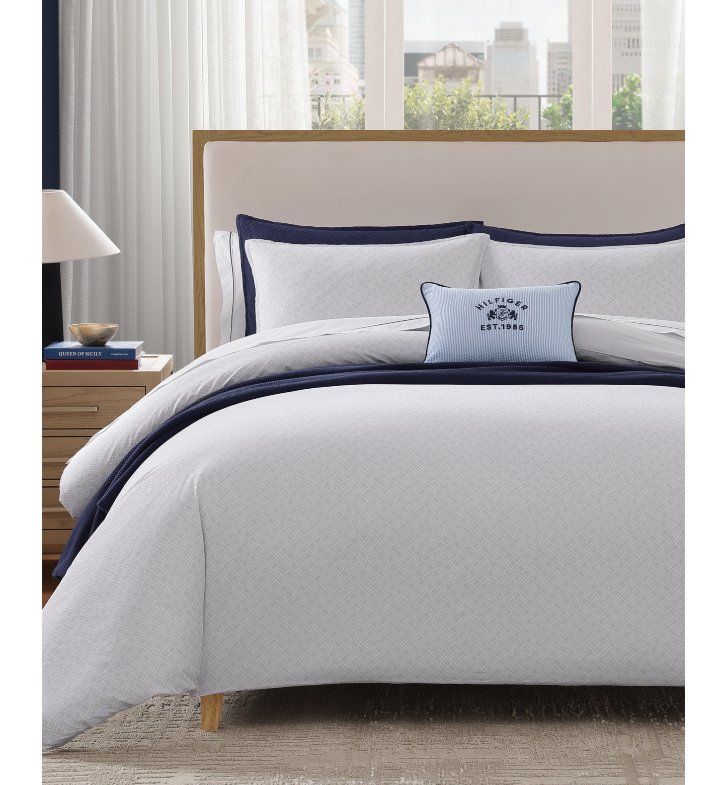 Tommy Hilfiger Crest Breakfast Seersucker Decorative Pillow, 12" x 16" - Blue, White