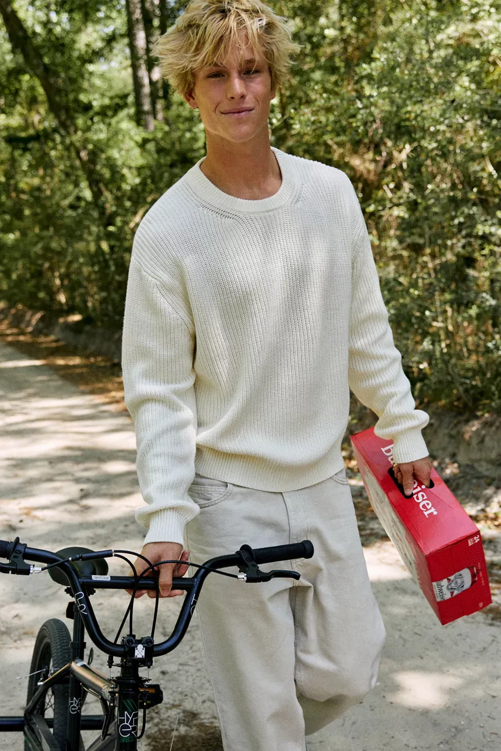 UO Acid Wash Crew Neck Sweater - Ivory