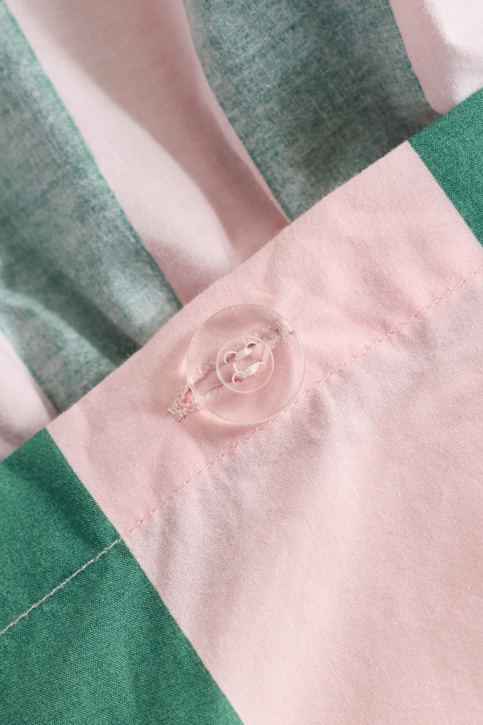 Elaine Ruffle Printed Cotton Percale Duvet Cover - Pink and Green Stripe