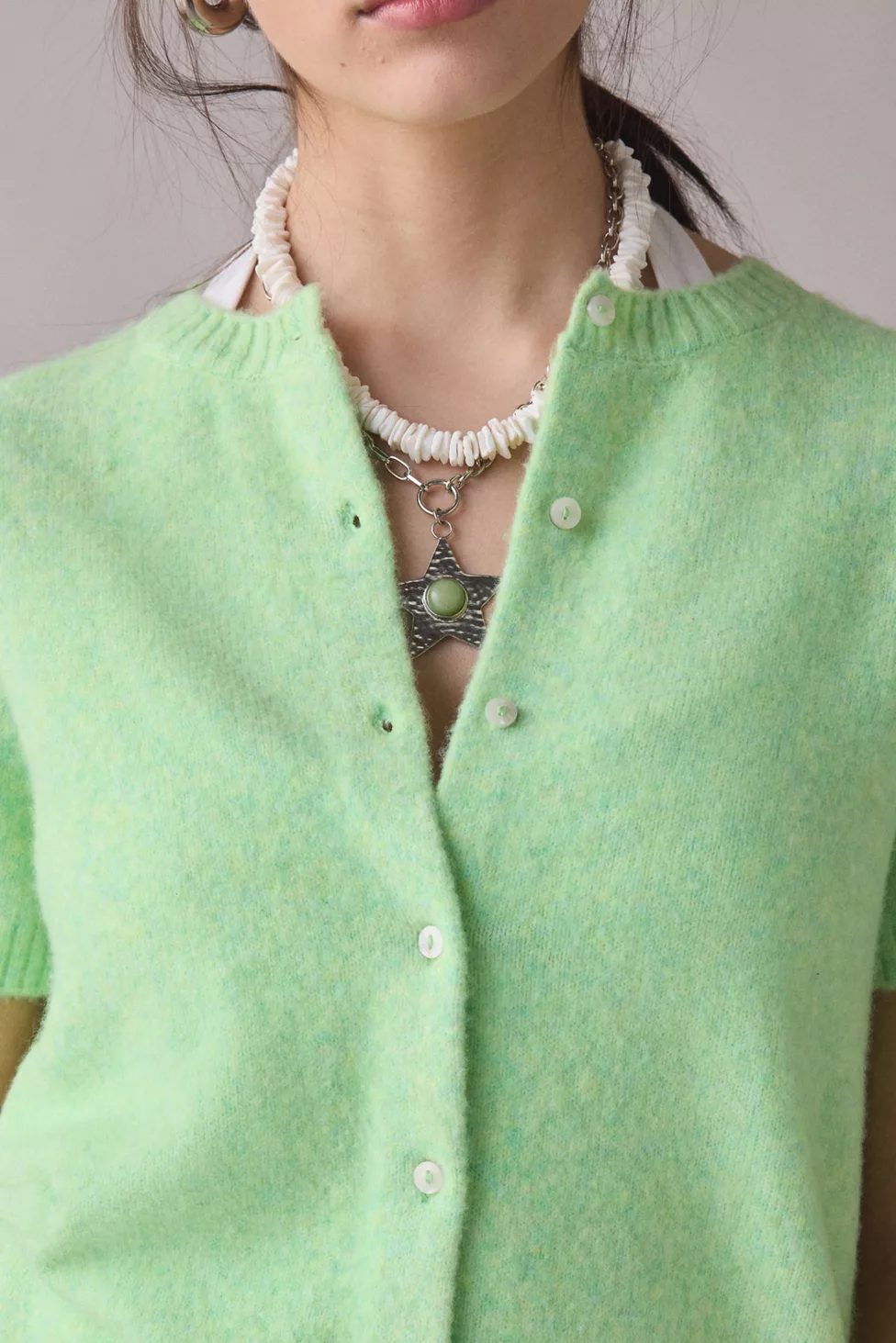 Kimchi Blue Rachel Short Sleeve Cardigan - Pistachio Green