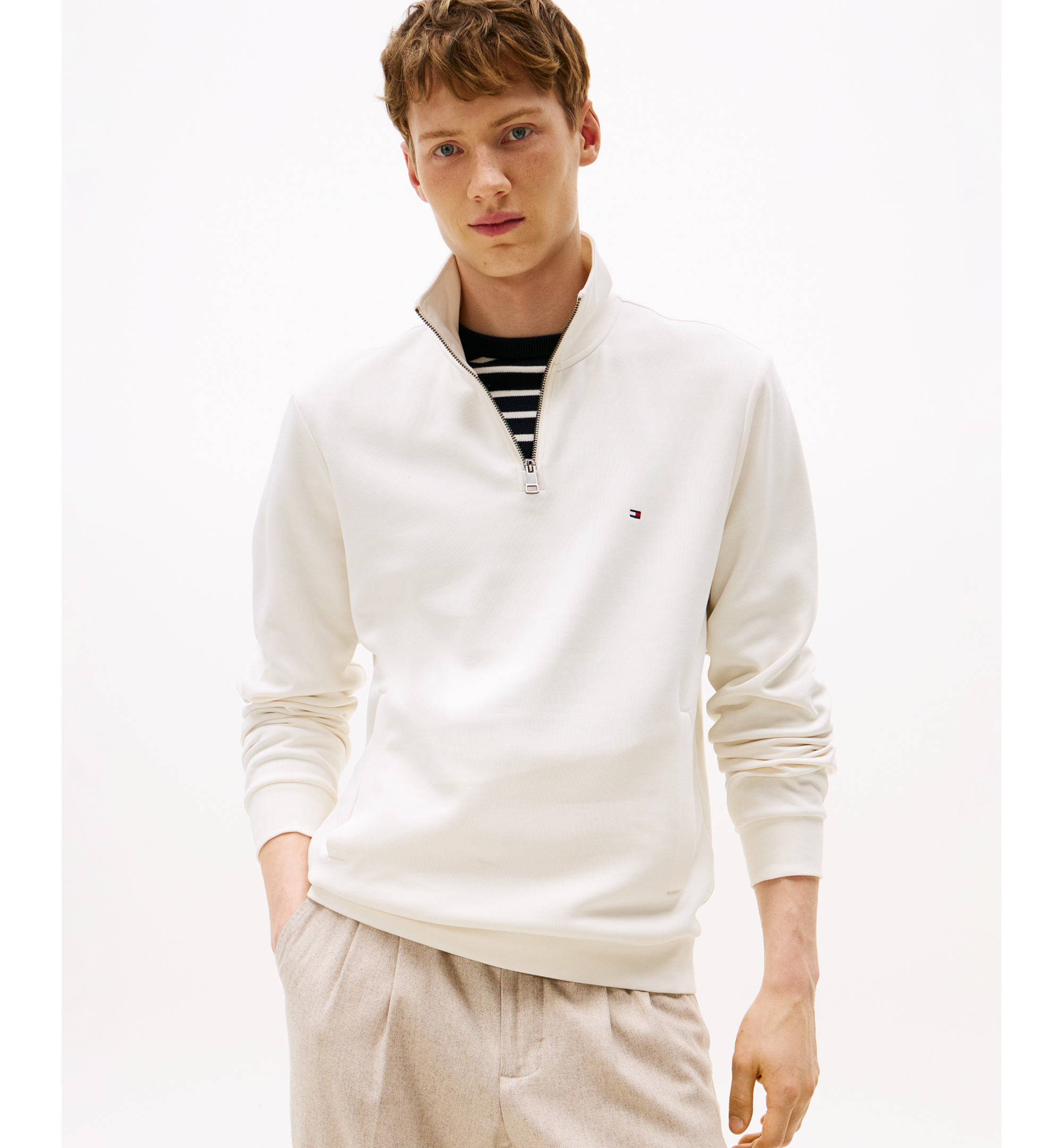 Tommy Hilfiger Men's Essential Intechno Knit Regular-Fit Quarter-Zip Sweatshirt - Ivory Petal