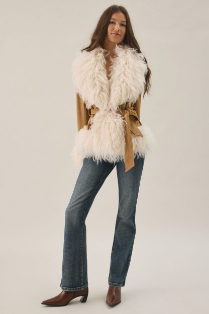 Azalea Wang Tori Faux Fur Trim Wrap Jacket - Tan