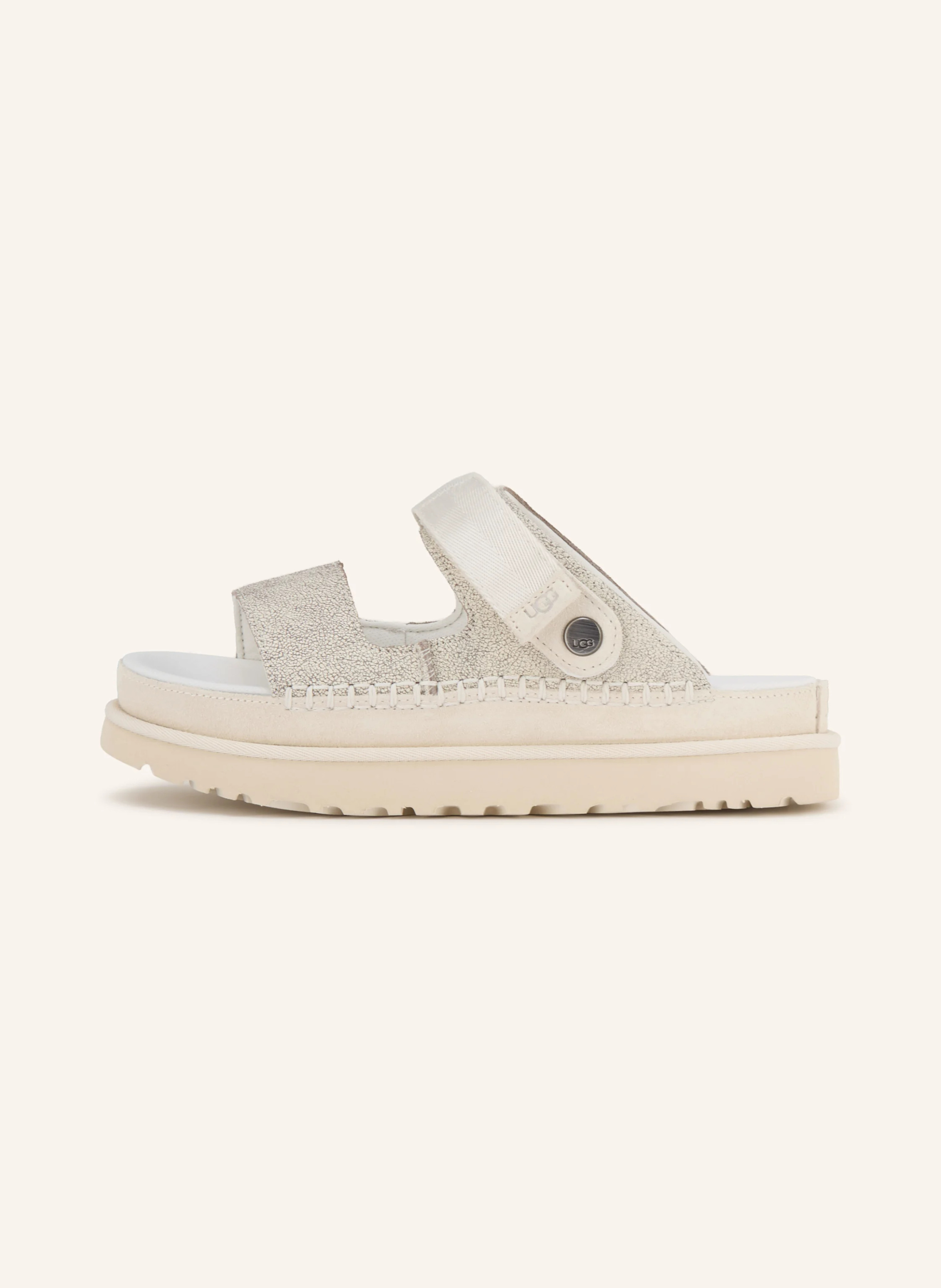 UGG Plateau-Pantoletten GOLDENSTAR CRACKLE GLIDE – WEISS / SILBER