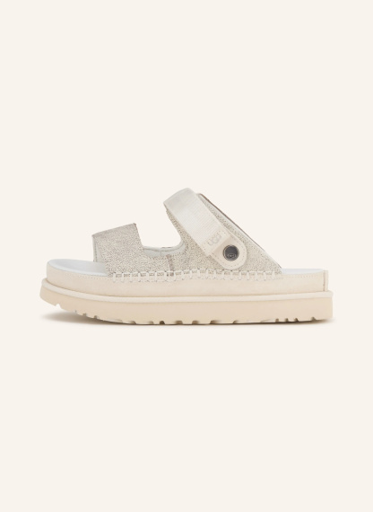 UGG Plateau-Pantoletten GOLDENSTAR CRACKLE GLIDE – WEISS / SILBER