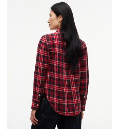Tommy Hilfiger Women's Plaid Frill Flannel Shirt - Dark Tartan Red