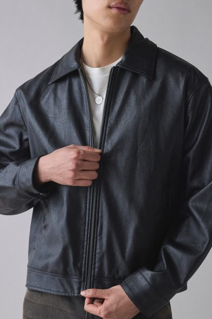 BDG Faux Leather Zip Jacket - Black