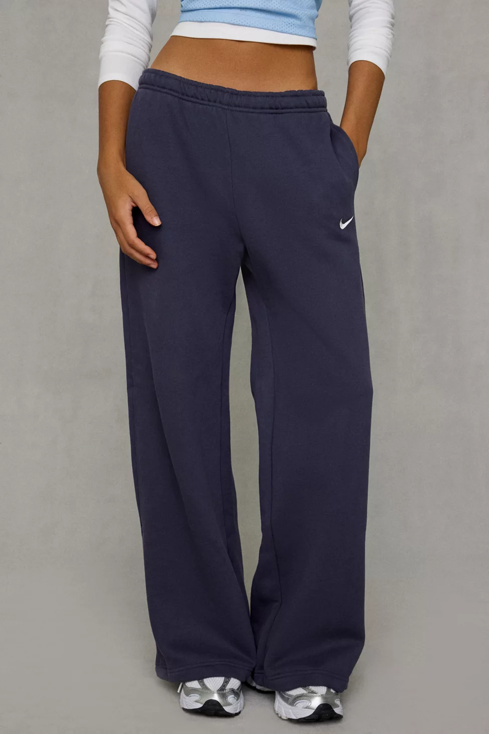 Nike Studio Fleece Mid-Rise Wide Leg Pants - Charcoal