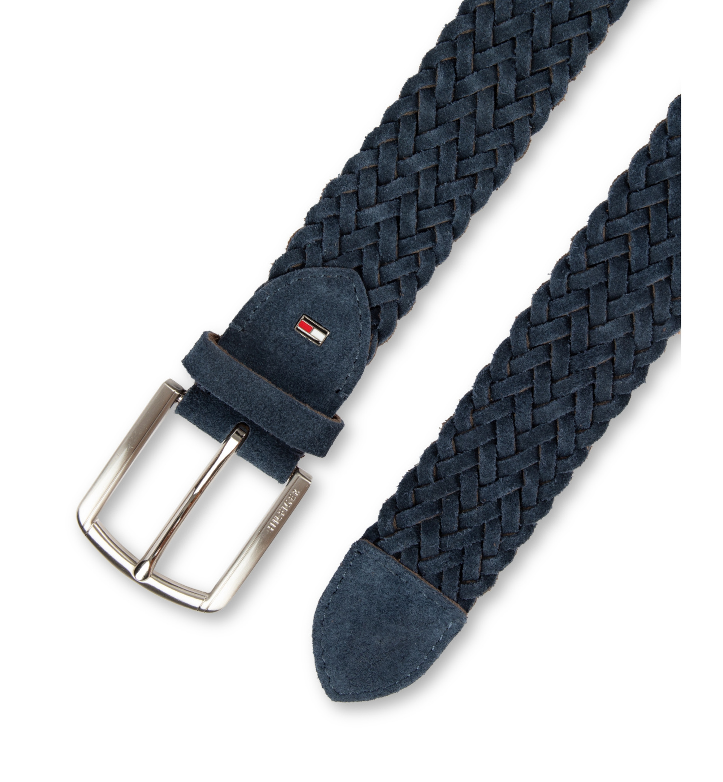 35MM Tommy Hilfiger Men's Suede Braided Silver-Tone Finish Belt - Navy