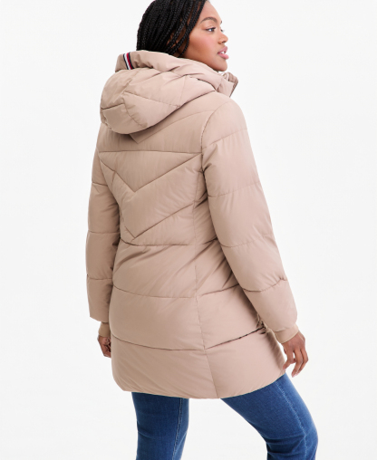 Tommy Hilfiger Women's Chevron-Quilted Puffer Coat - Latte