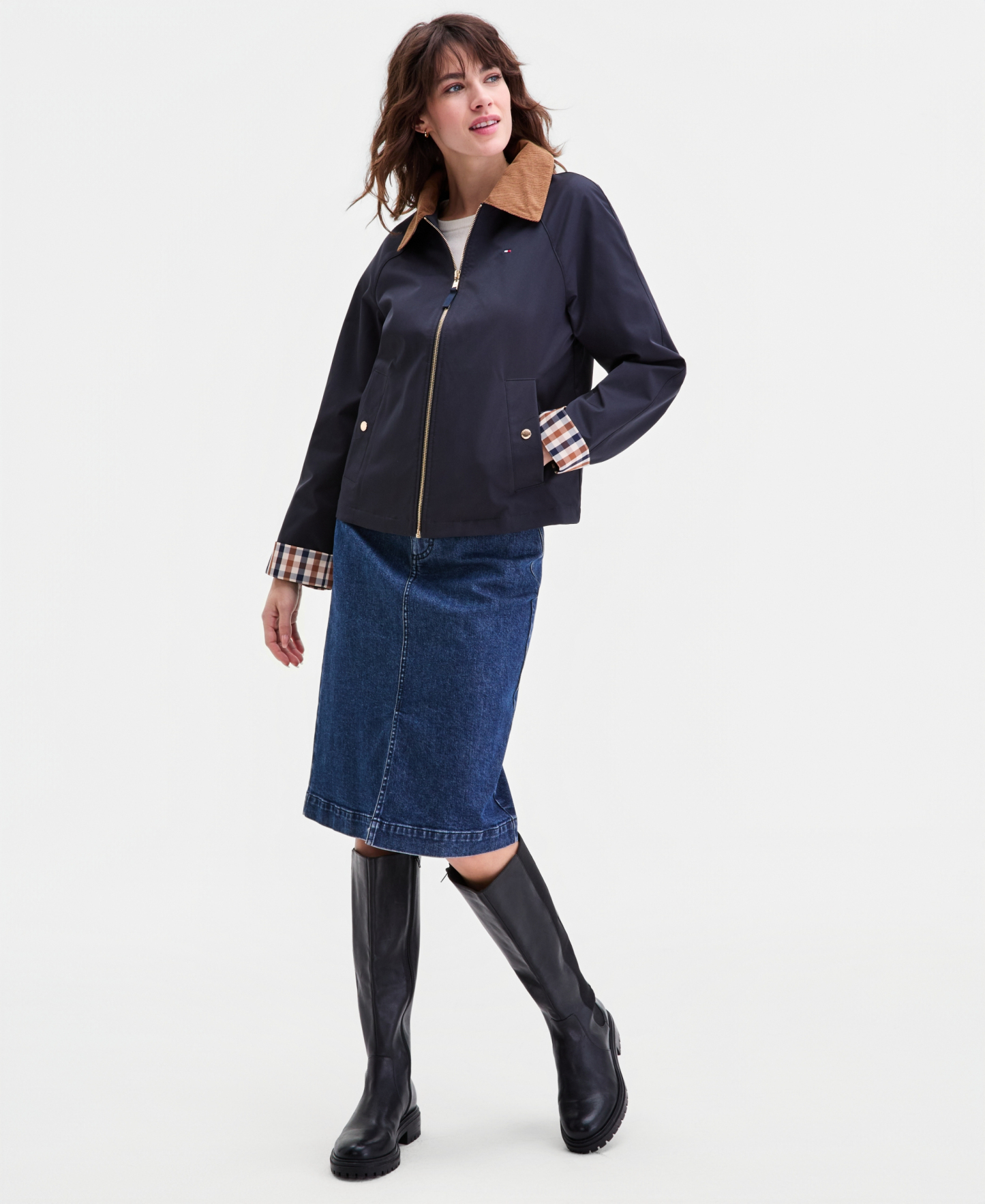 Tommy Hilfiger Women's Corduroy-Collar Barn Jacket - DARK NAVY