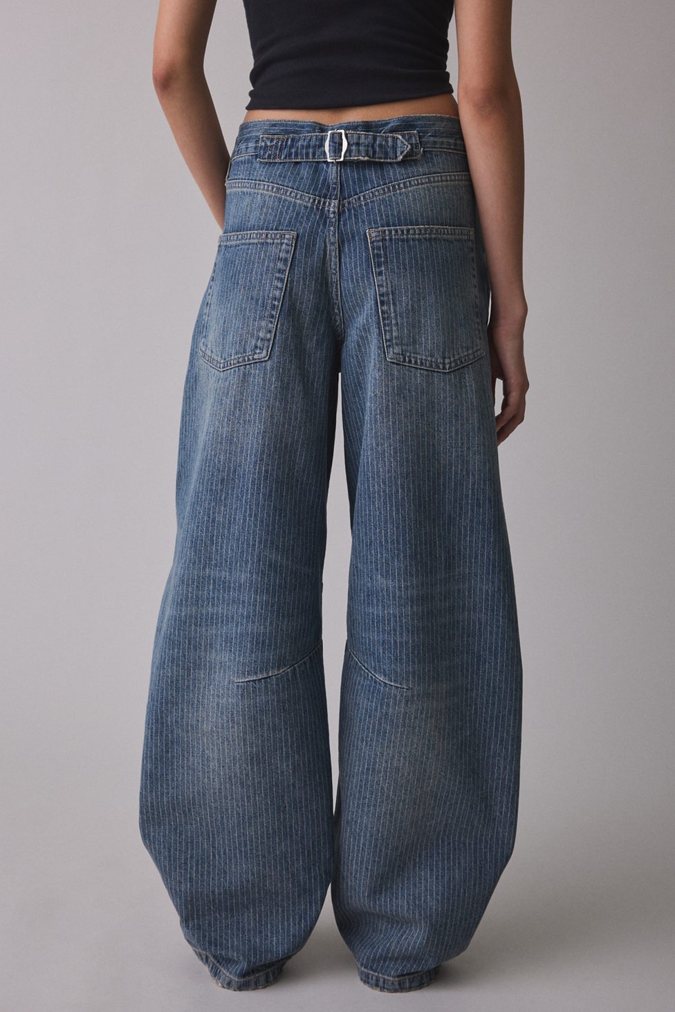 BDG Logan Printed Buckle Baggy Barrel Jeans - Denim Pinstripe