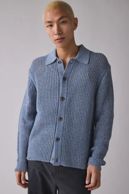 Les Deux Gerald Knitted Polo Cardigan - Dark Denim Blue
