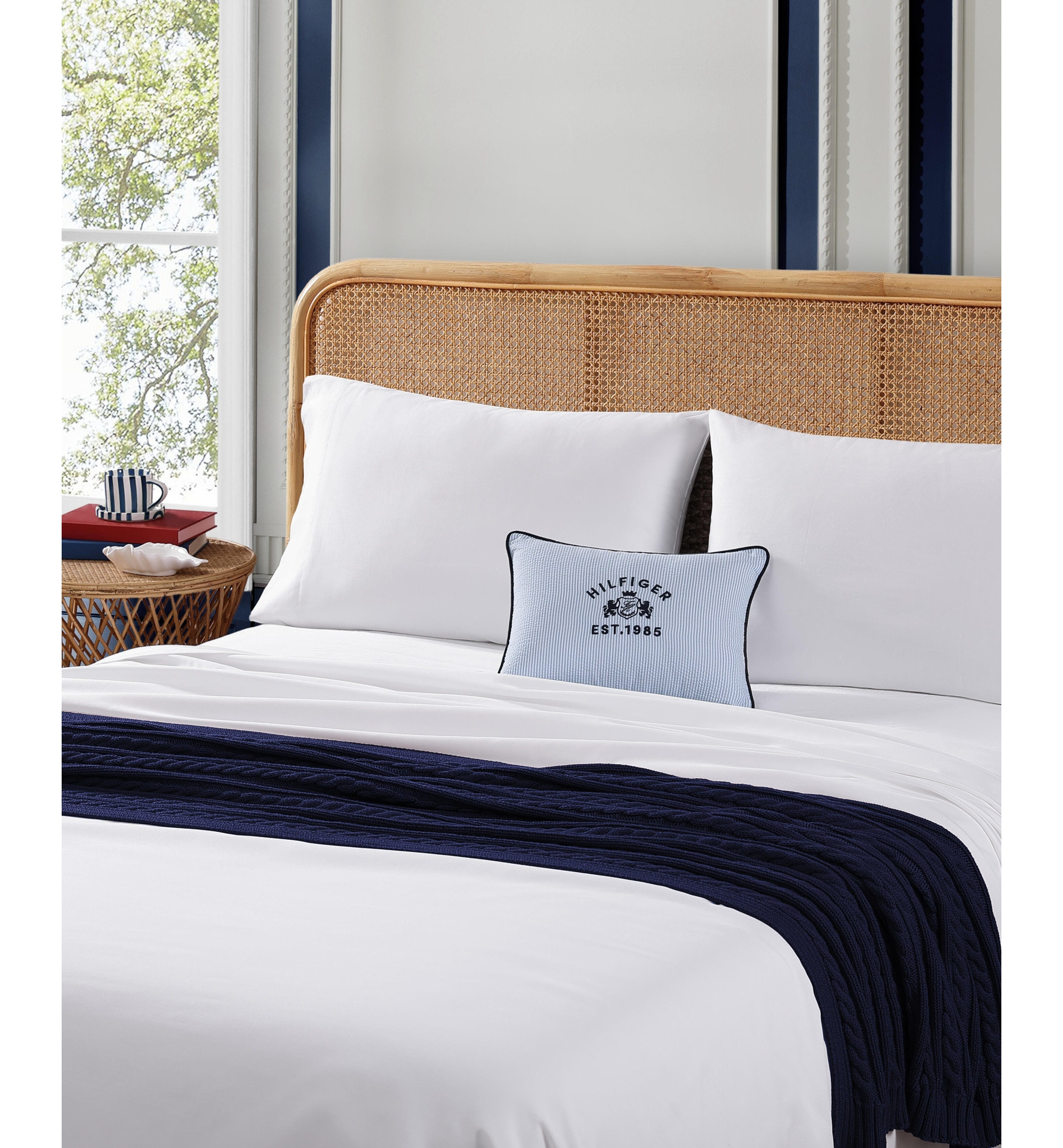 Tommy Hilfiger Crest Breakfast Seersucker Decorative Pillow, 12" x 16" - Blue, White