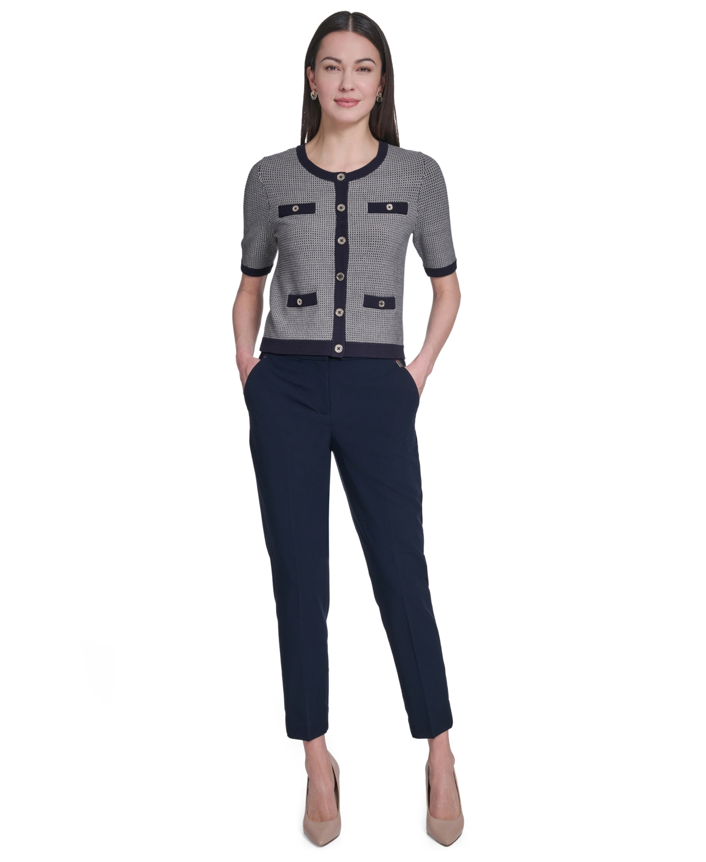 Tommy Hilfiger Women's Short-Sleeve Crewneck Sweater - Midnight/Whitecap