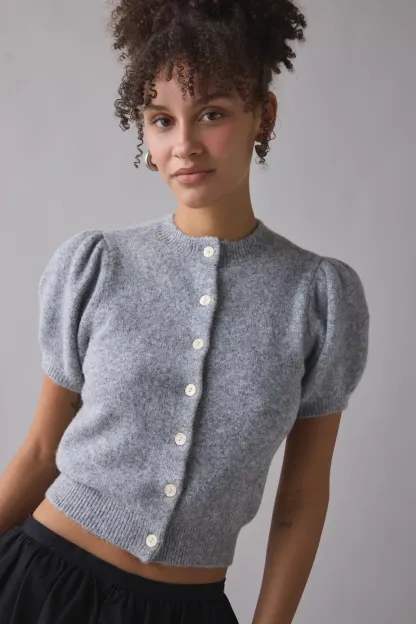 Kimchi Blue Kate Puff Short Sleeve Cardigan - Grey