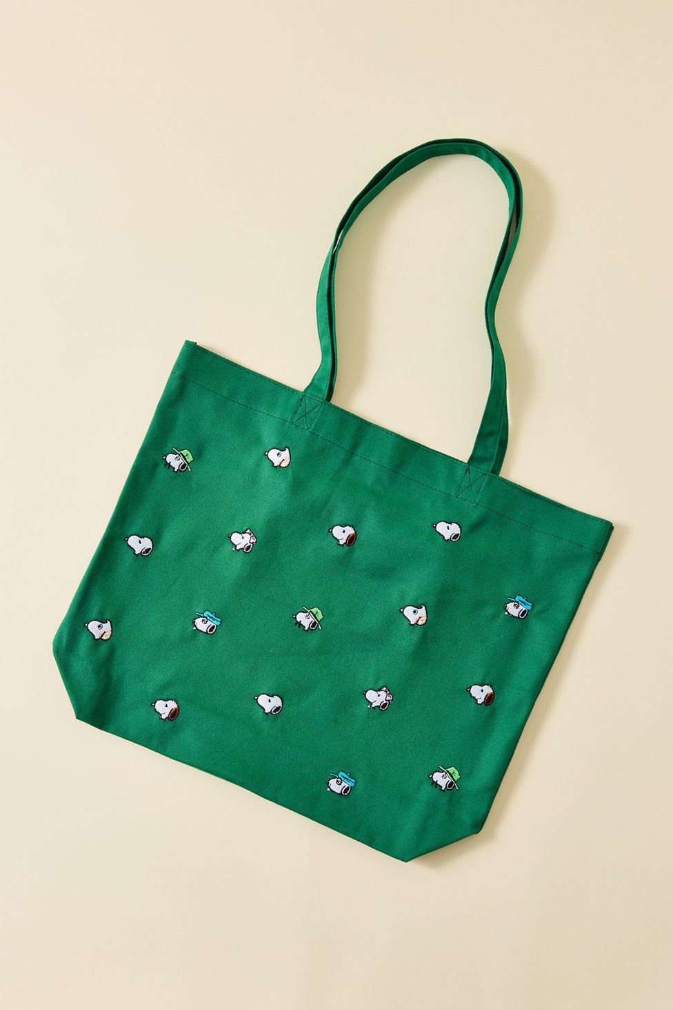 Three Potato Four X Peanuts Snoopy Embroidered Tote Bag - Green
